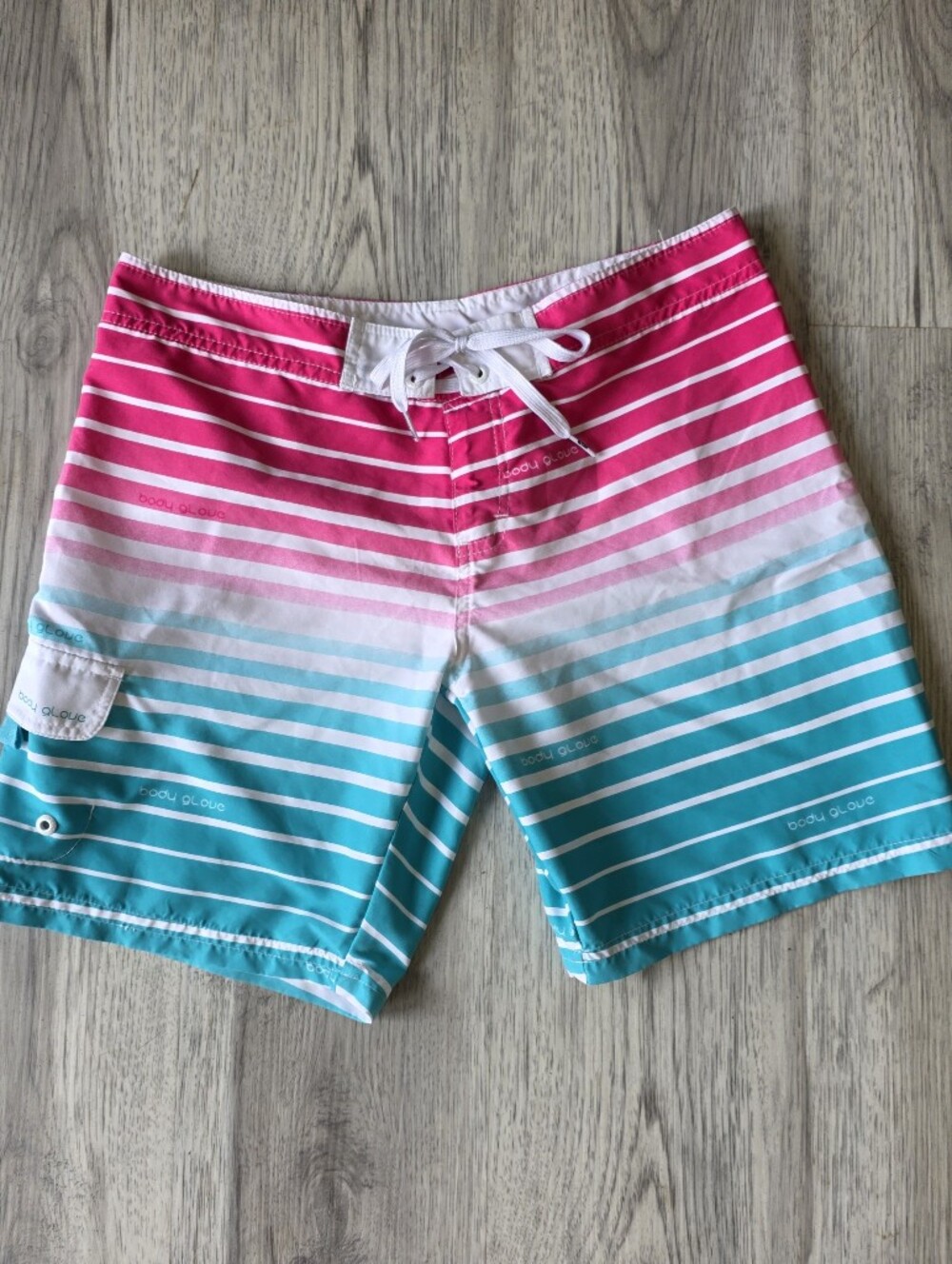 Body Glove Womens Board Shorts Small Pink Aqua Striped Ombre Surf Swim Y2K
